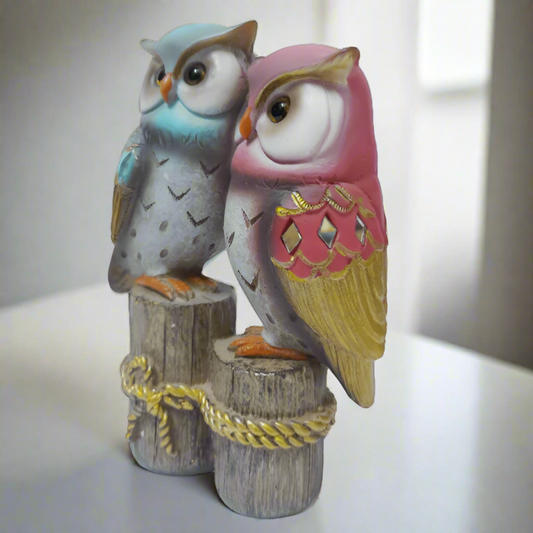 Feng Shui Pair of Owl Statue for Home Decor Living Room Office Table Showpiece