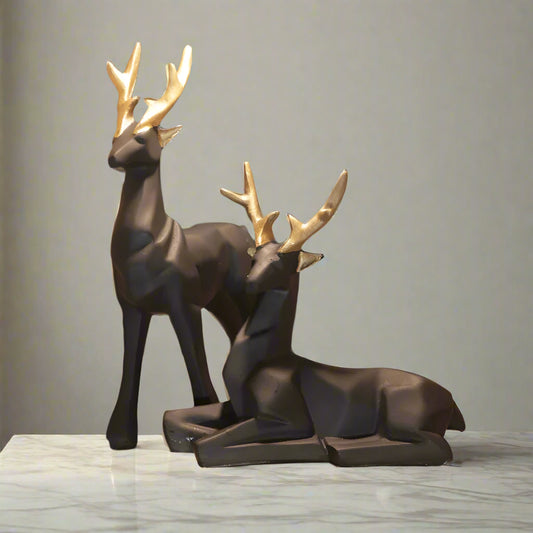 Brown Pair of Deer Fengshuei Statue Figurine Showpiece